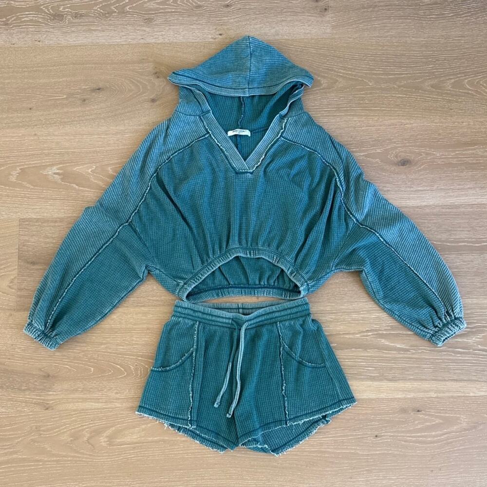 Project Social T Seamed Burnout Hoodie & Shorts Set Dante Size S Green